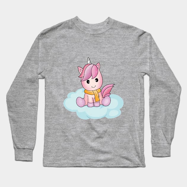 An adorable unicorn riding on a cloud Long Sleeve T-Shirt by CreativeXpro